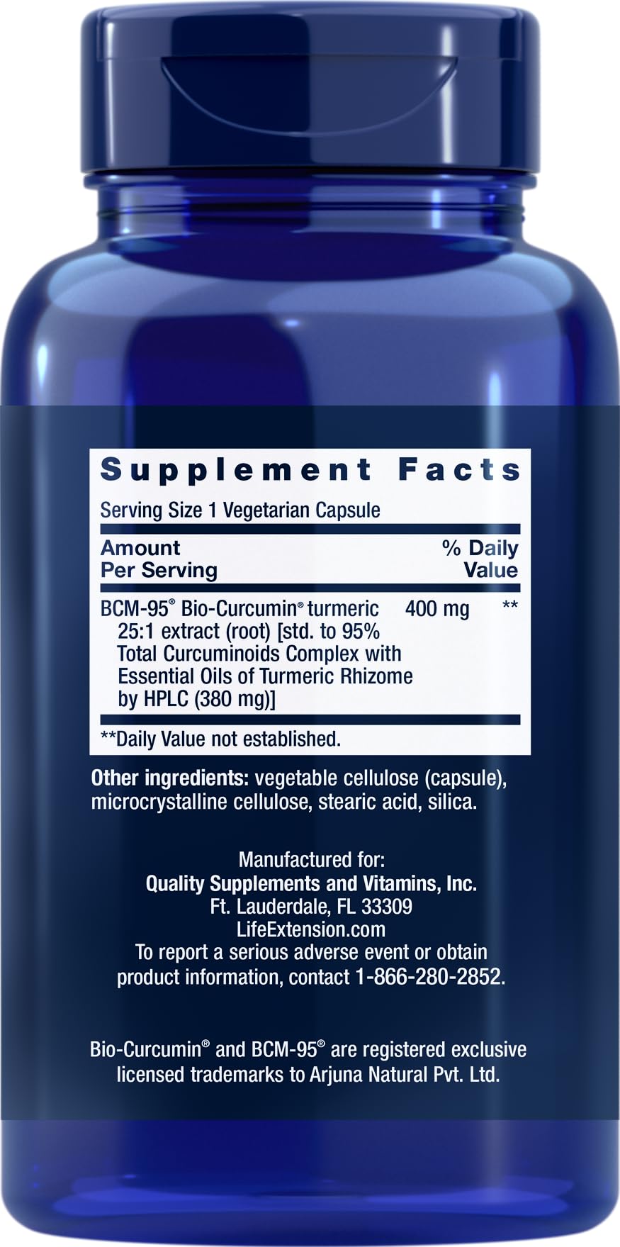 Life Extension Super Bio-Curcumin Turmeric Extract 400 mg bottle with 60 vegetarian capsules – image 2