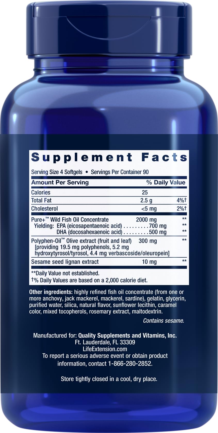 Nutrition and ingredients panel for Life Extension Super Omega-3