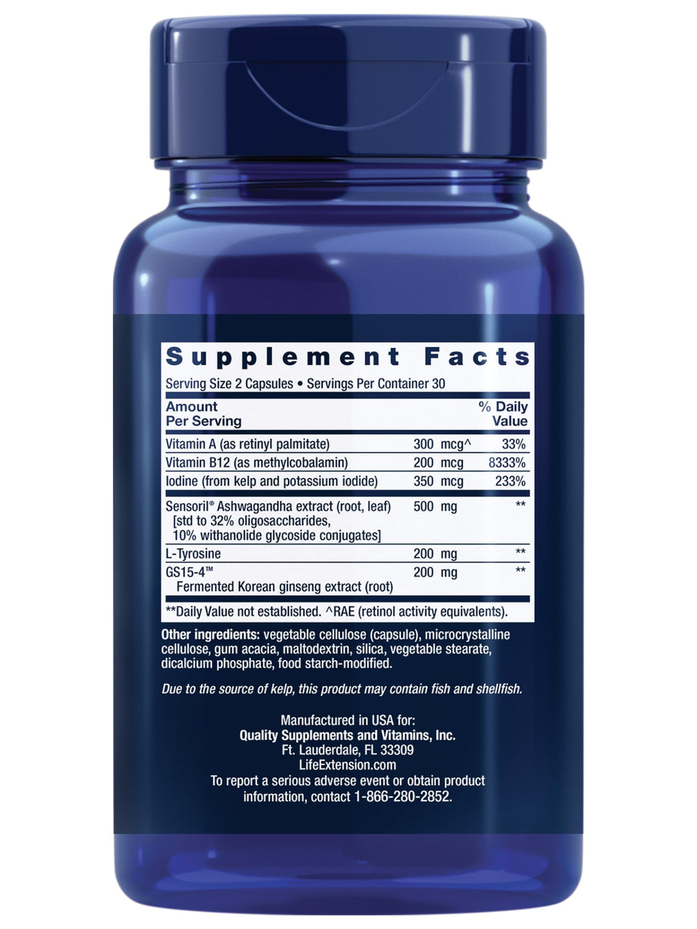 Life Extension Thyroid Support Complex bottle back label