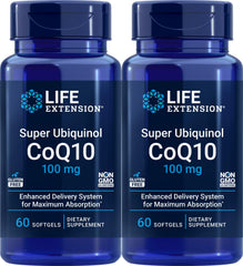 Life Extension Super Ubiquinol CoQ10 100 mg bottle with 60 softgels (Pack of 2) – front label