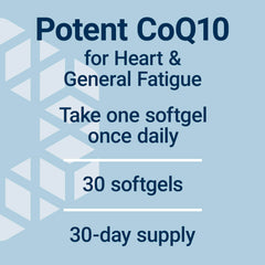 Product packaging and bottle for ubiquinol CoQ10 200 mg 30 softgels