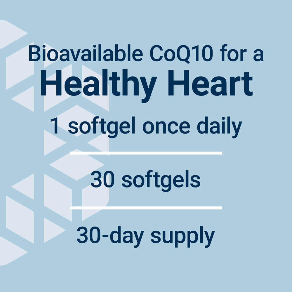 Softgels of ubiquinol CoQ10 on white background