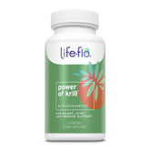 LIFE-FLO Power of Krill bottle featuring Antarctic krill oil, omega-3s and astaxanthin