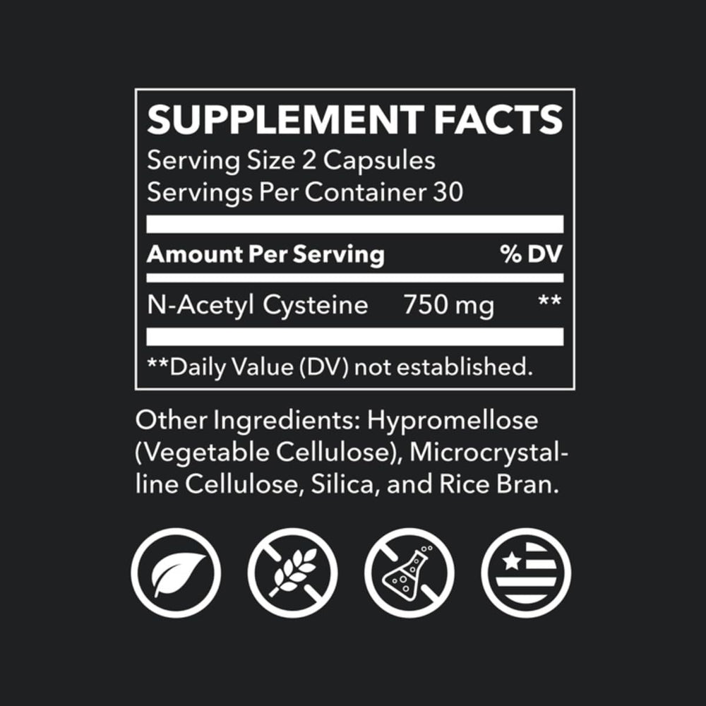 NAC supplement ingredients label close-up