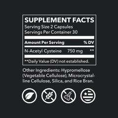 NAC supplement ingredients label close-up
