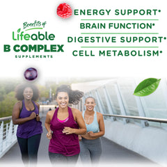 Front view of Lifeable B Complex bottle label showing B3, B5, B6, B7, B9, B12