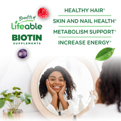 Biotin gummies for hair skin nails displayed on white background