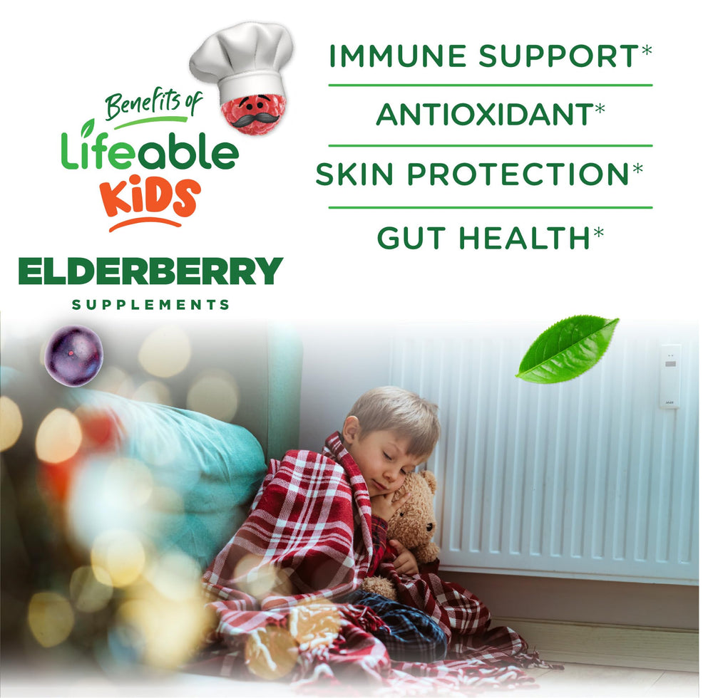 Vegan, non-GMO, gluten-free elderberry gummies for kids label