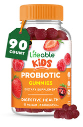 Front view of Lifeable Kids Probiotics Gummies bottle (90-count) raspberry flavor