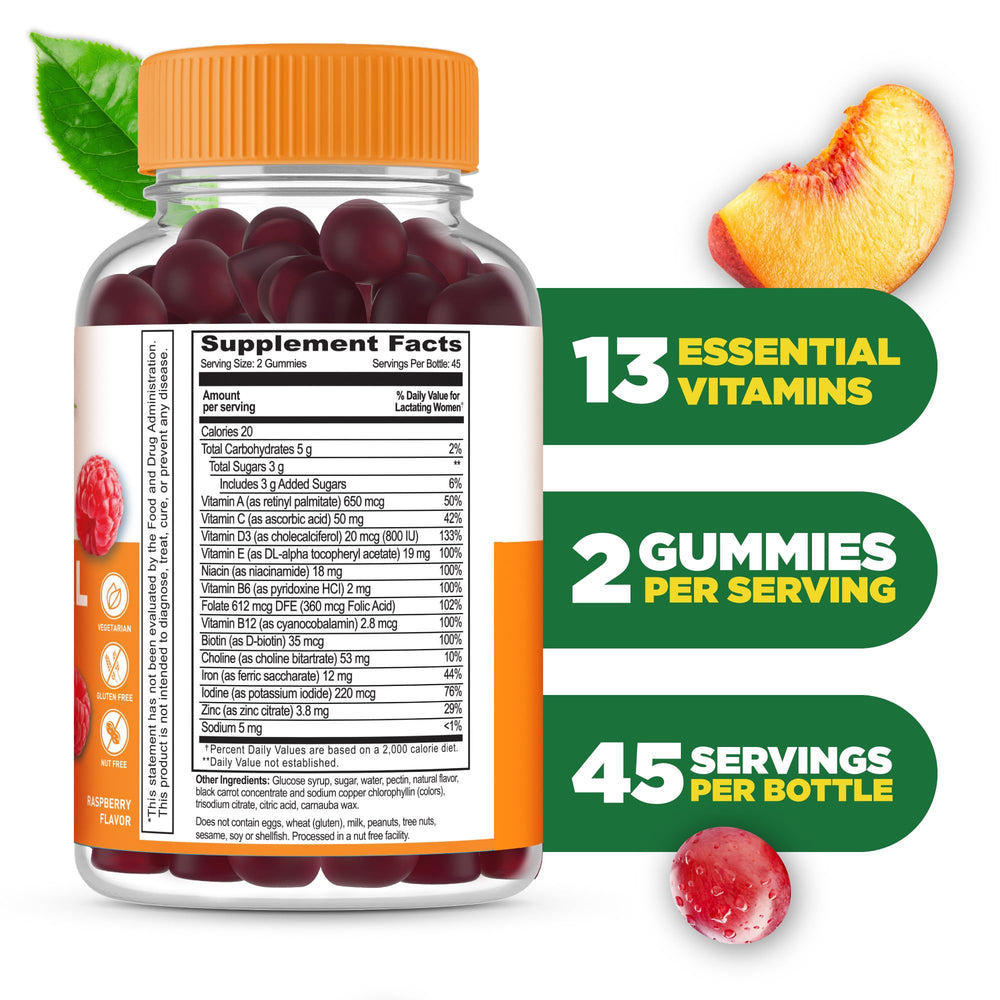 Lifeable Postnatal Multivitamin bottle back nutrition facts
