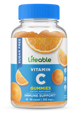 Front view of Lifeable Sugar Free Vitamin C gummies bottle with orange flavor