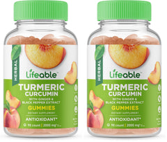Lifeable turmeric ginger peach gummy bottle, clearly labeled with natural ingredients for daily immune support.