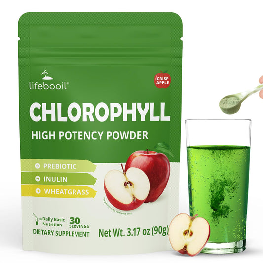 Lifebooil Chlorophyll Powder Apple flavor bottle and packaging