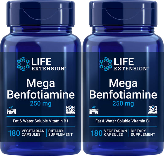 Front view of LifeExtension Mega Benfotiamine 250 mg 180 capsules Pack 2