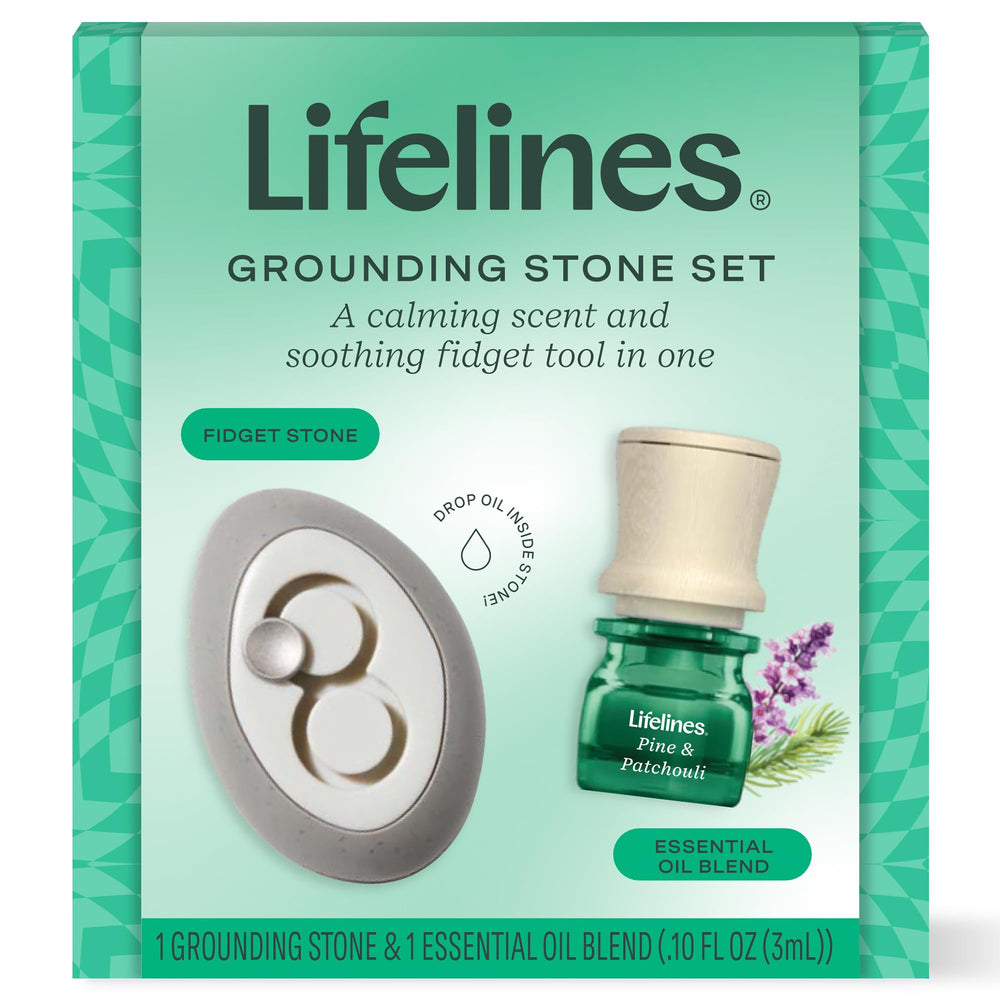 Lifelines grounding stone with packaging and oil bottle