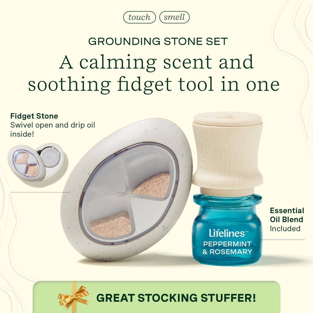 Close-up of Lifelines grounding stone gift set design