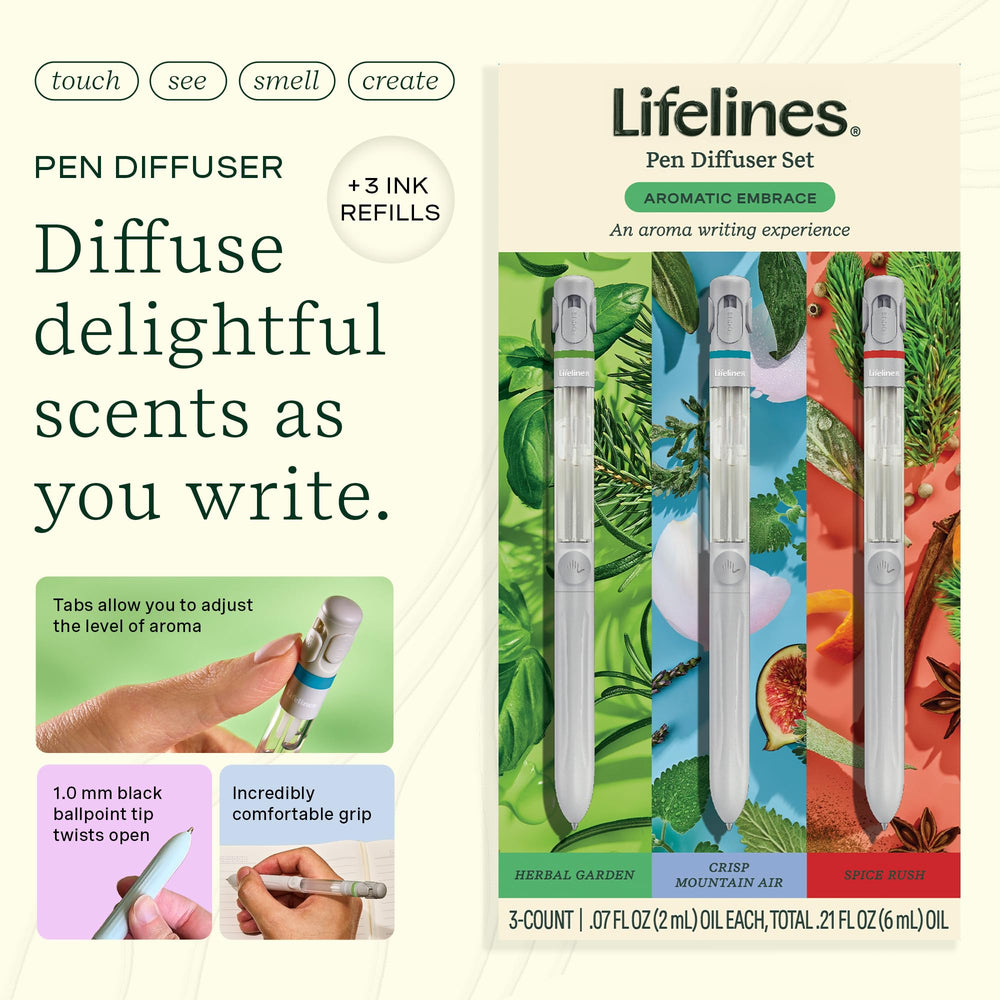 Close-up of Lifelines diffuser pen showing the 1.0 mm tip