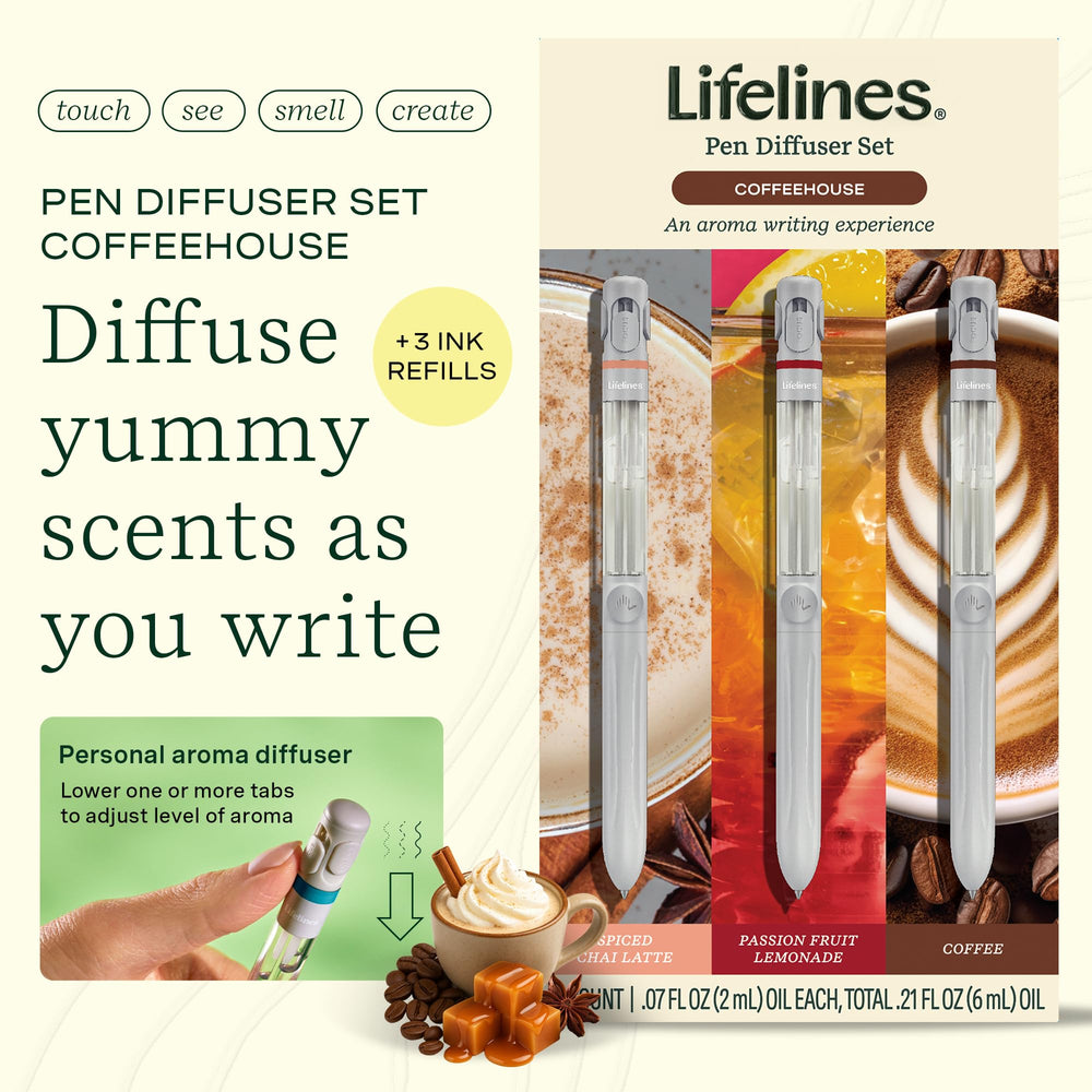 Three Lifelines pens showing aroma diffuser design and comfortable grips