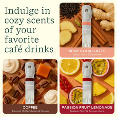 Coffeehouse aromas: Spiced Chai Latte, Passion Fruit Lemonade, and Coffee