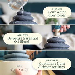Diffuser releasing a calming mist with ambient light