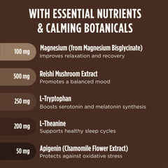 Close-up of magnesium, L-Theanine, and Reishi mushrooms blend