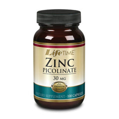LifeTime Zinc Picolinate 30 mg capsules in a glass bottle – 100 count