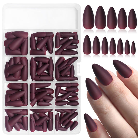 Lifextol almond press-on nails kit burgundy matte for quick at-home manicures