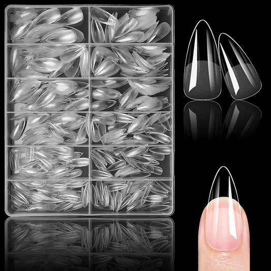 Lifextol 504pc almond gel nail tips in clear medium length for salon-quality DIY manicures.