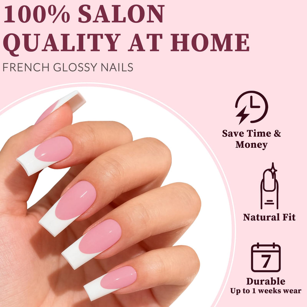 Lifextol medium-length square nails with glossy finish for durable wear.