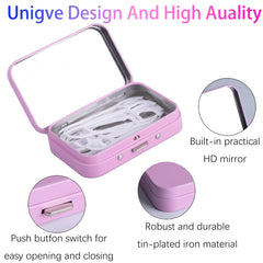 Open case showing built-in mirror and refillable floss storage