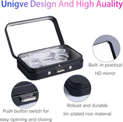 Built-in mirror inside floss case for post-floss check