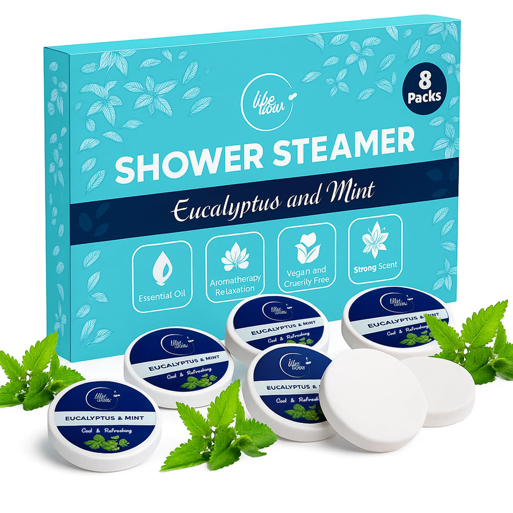 LikeVOW eucalyptus shower steamer 8-pack releasing refreshing spa-like fragrance