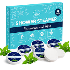 LikeVOW eucalyptus shower steamer 8-pack releasing refreshing spa-like fragrance
