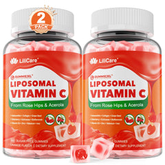 Lilicare liposomal vitamin C 1000mg bottle, easy-to-chew gummies for daily immune support.