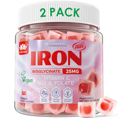 LILICARE vegan iron gummies peach bottle front for daily iron support.