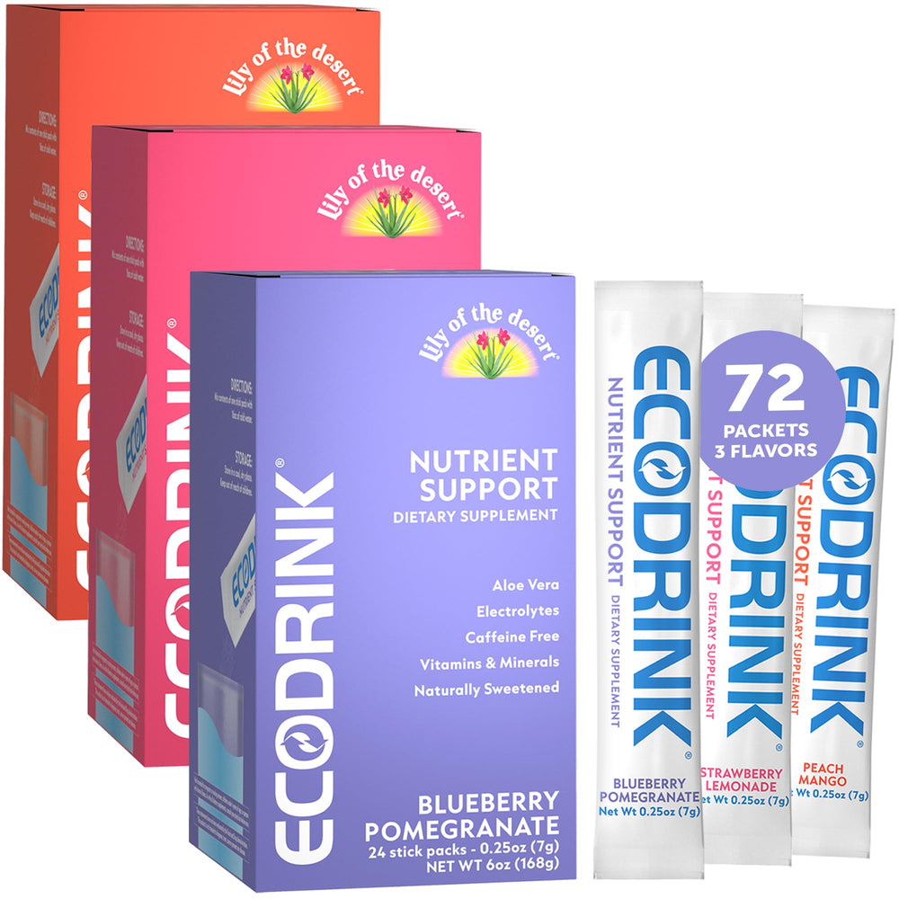 EcoDrink nutrient support hydration packets in Blueberry Pomegranate flavor