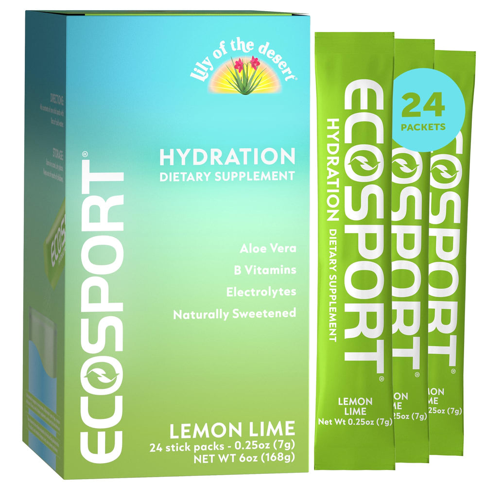 Lily of the Desert EcoSport Lemon Lime hydration powder packets – 24 count, 0.25 oz each