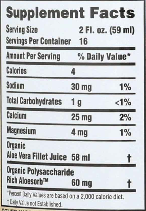 Organic Lily of the Desert Aloe Vera Gel 32 oz label