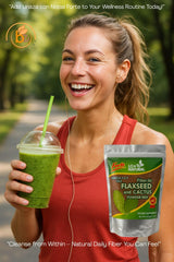 Ground flaxseed and nopal powder mix in a glass jar