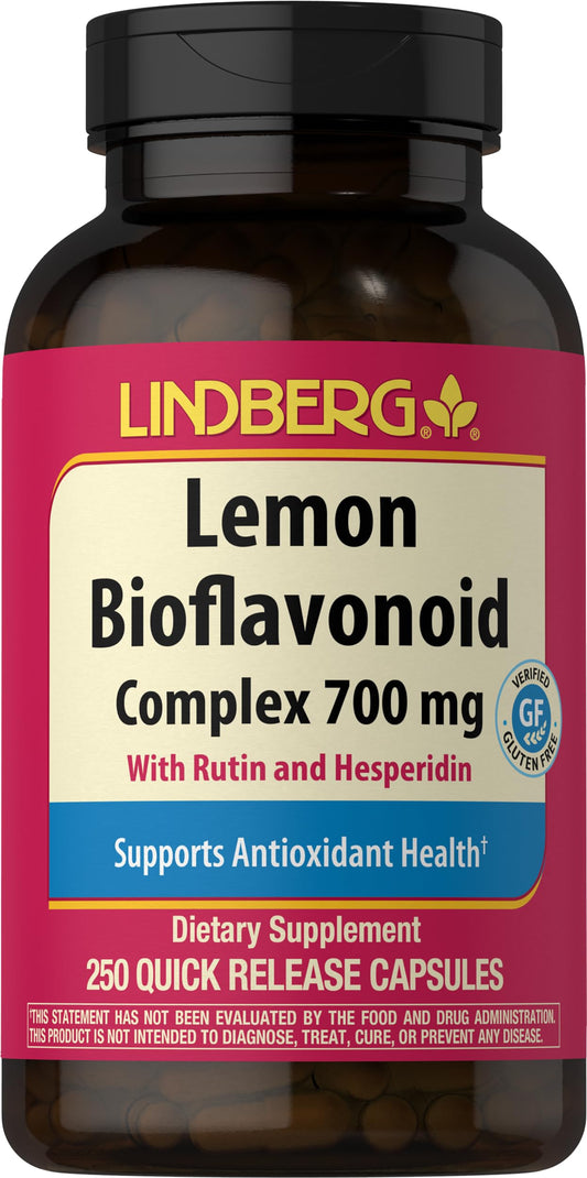 Product bottle front view of Lindberg Lemon Bioflavonoid Complex 700mg, 250 capsules