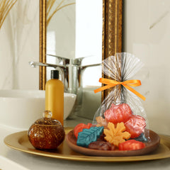Lineshading autumn soap as wedding favors for a chic fall theme.