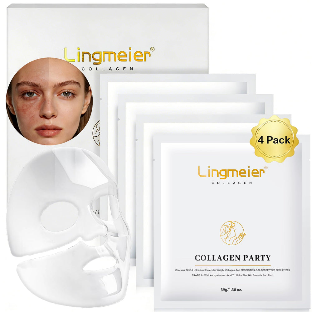 Lingmeier packaging close-up; premium collagen mask for deep hydration.