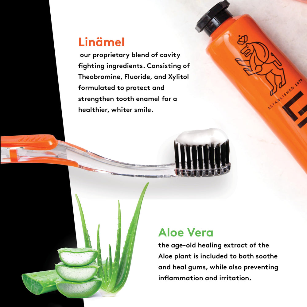 Close-up of toothpaste showing LinämelTM enamel protection