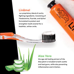 Close-up of toothpaste showing LinämelTM enamel protection