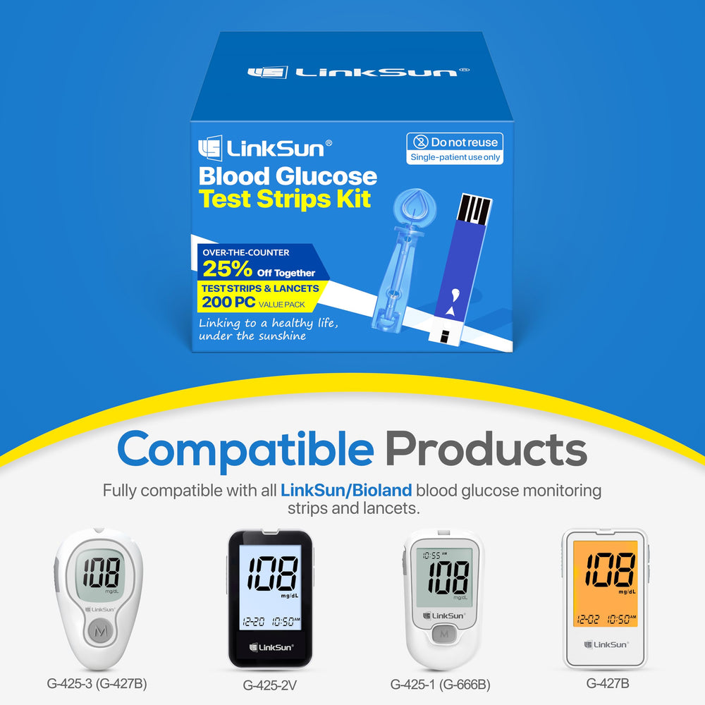 LinkSun 100-lancets-kit showing sterile lancets for minimal discomfort.
