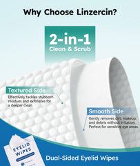 Linzercin Eyelid Cleansing Wipes close-up showing tea tree oil formula for gentle care.