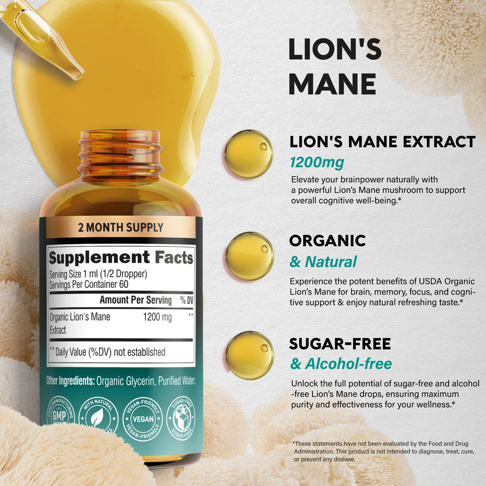 Dropper dispensing Lions Mane liquid