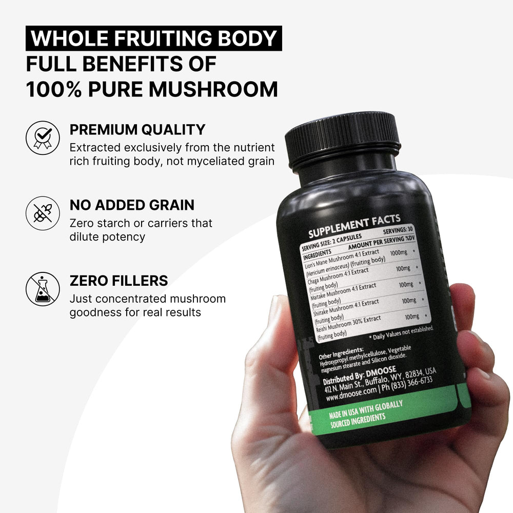 Ingredient details on packaging of Lions Mane Mushroom Complex