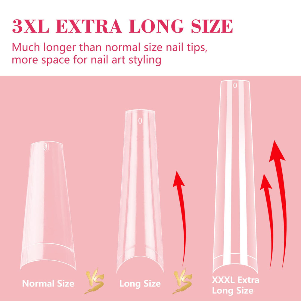 Lionvison long coffin-shaped nail tips ready for shaping.