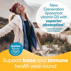 Close-up of Liposomal Vitamin D3 sachets with melon's flavor profile